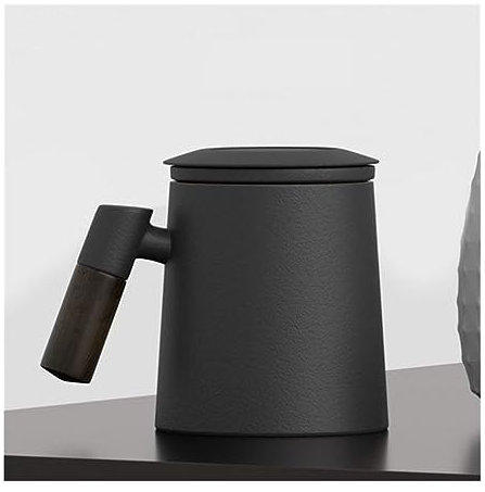 MOOWI Kaffeetassen Keramik-Kaffee-/Teetasse mit Griff, Filterdeckel for Zuhause, Porzellantasse, Büro, Teetasse, Geschenke Mug (Color : Schwarz)