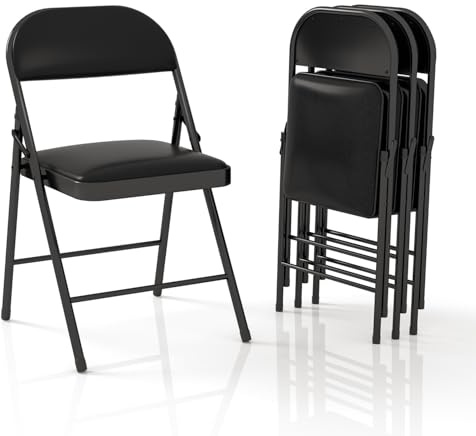 VOLIX 4 Pack Folding Chairs with Padded Cushion & Back, Padded Folding Chairs for Home, Office, Indoor, Outdoor Events (Black, 4 Pack)
