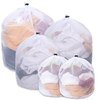 5 Stück Wäschenetz für Waschmaschine, Wäschesack mit Kordelstopper, Feinmaschiger Wäschebeutel für BH, Socken, Schuhe, Jeans, Bluse, Babykleidung, Koffer