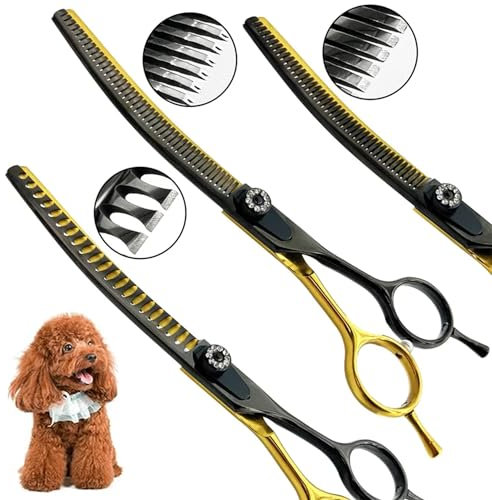 Floraslee Profi 7,5 Zoll Effilierschere für Hunde Katzen Haustiere Hundeschere Fellschere Fellpflegeschere mit einstellbare Schraube ，Edelstahl 440C (Thinning 20%-30%)