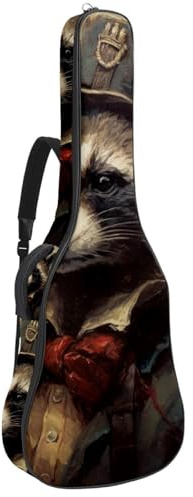 Schöne Gitarrentasche für 40/41/42 Zoll Gitarren Wasserdicht Mehrere Taschen Vintage Waschbär Muster, Mehrfarbig Nr. 02, 42.9x16.9x4.7 in, Gitarrentasche