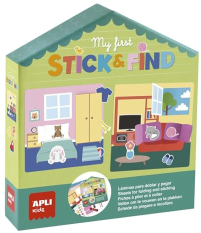 APLI Kids 19712 - My First Stick & find, Juego DIY de temática casa para completar las láminas ilustradas de la casa con pegatinas y cartulinas precortadas.