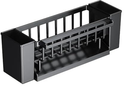 ClAZTyict Selbstentleerendes Spülbeckenregal, Seifenschwammhalter, Geschirrtuchhalter, Filterkorb, Küchenspüle, Abflussgestell, Schwarz