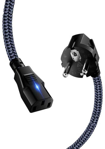 Kaltgerätekabel 3 polig, Goalfish 3,0m Nylon-Geflecht Universelle Stromkabel (CEE 7/7 auf C13) Netzkabel mit VDE für Monitore, PC, Drucker, Scanner, TV, Bildschirm, Beamer, Projektor - Grau