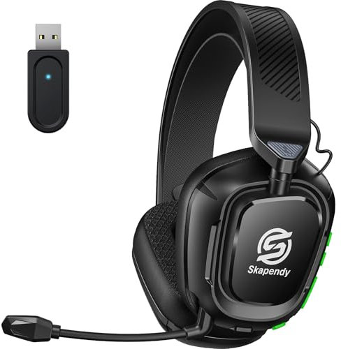 Skapendy Wireless Gaming Headset for PC, PS5, PS4-2.4GHz Lossless Audio USB & Bluetooth Gaming Headphones, Low Latency Headphones with Mic, 50Hrs Battery Life - For Mac, Tablets, Switch, Mobile