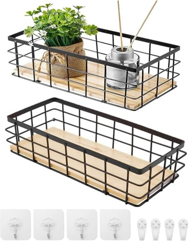 Liseng 2 Stück Metallkörbe, Schwarz Badkorb Organizer, Drahtkörbe Wandhänge, Stapelbar für Küche, Obst Snacks,Badezimmer, Büro