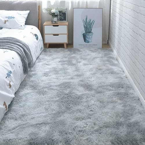 XUEDNGM Schlafzimmer Bettvorleger Teppich 220 x 240 cm Wohnzimmerteppich Rutschfester Zottige Teppiche Flauschig, Weich, Pflegeleicht, Anti-Rutsch, Waschbar für Wohn Schlafzimmer, Hellgrau