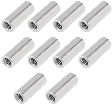 Smgda 10Pcs M6 Round Connector Nuts, 304 Stainless Steel Long Round Coupling Nut, 25mm Length Female Threaded Rod, Bar Studding Connector Round Deep Nut for Bracket, Mechanical, Construction