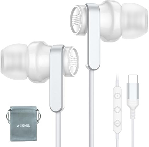 Auriculares USB C para iPhone 17, 16 Pro Max, Samsung Galaxy S26, S25, S24 Ultra | Auriculares con cable magnéticos tipo C con micrófono estéreo para S23, S22, A56, A55, A26, A17A16, Pixel 10a, Redmi Note 15