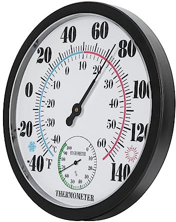 POPETPOP Thermomètre Mural Suspendu Pour Intérieur Et Extérieur Avec Hygromètre Indicateur De Température Et Humidité Sans Pile Design Simple Pour Bureaux Ateliers Et Maisons