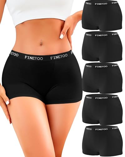 FINETOO Boxershorts dam bomull kalsonger dam bomull underkläder andningsbara underkläder dam hipster trosor mjuka trosor dam flerpack 5-pack, svart, S