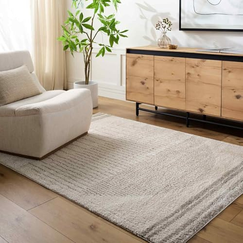 Livabliss Nakuru Shaggy Rug - Modern Berber Rugs Living Room, Large 120x170 cm, Soft Shaggy Rugs for Bedroom - Neutral Boho Fluffy Rug, Easy Care Plush Thick Pile - Light Beige, Medium Grey