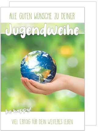 Edition Seidel Premium Glückwunschkarte zur Jugendweihe mit Umschlag. Jugendweihekarte Karte mit Spruch Grußkarte Weltkugel be happy Junge Mädchen (JW141 SW025)