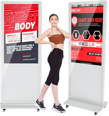 JASZDOT 55 Zoll Digitales Werbedisplay Kundenstopper, Touchscreen Weiß Digital Signage Player Android OS, Gehwegaufsteller Werbetafel, IPS HD Plakataufsteller, LCD Plakatständer in schwarz