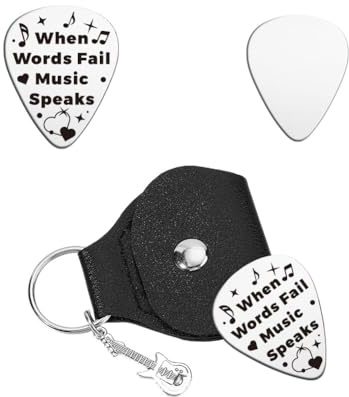 UNICRAFTALE 1 Stück Personalisierte Gitarrenplektren Geschenk Gitarrenplektrum Schlüsselbund Wörtliche Note Edelstahl Gitarrenplektrum Mit PU Lederhülle Plektrum Gitarrenset Für Musikerliebhaber
