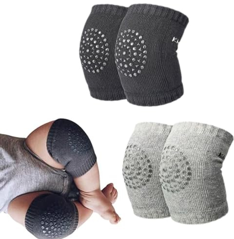 2 Paar Baby-Knieschützer Zum Krabbeln,Mit Rutschfesten Noppen Knieschoner Baby Krabbeln,Sicher Und Unterstützend Krabbel Knieschoner Für Jungen Und Mädchen 0-24 Monate Alt（Dunkelgrau, Hellgrau）