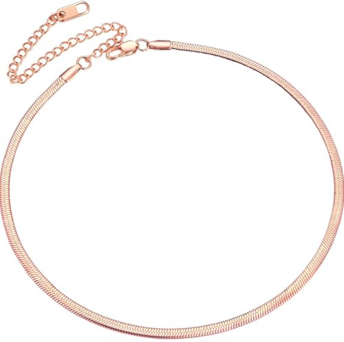 ChainsPro Halskette Damen Flache Schlangenkette 3mm/5mm Breit Edelstahl Snake Kette Collier Schlicht Halsband Choker Mädchen Silber/Schwarz/Gold/Rosegold