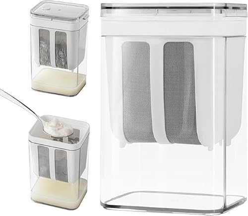 Greek Yogurt Strainer, Multi Yoghurt Maker Strainer with Fine Mesh Bag & Lid for Thick Greek Yogurt, Soybean Milk, Kefir, Berries, Soup, Fruit Juice, Coffee (1800ML Container)