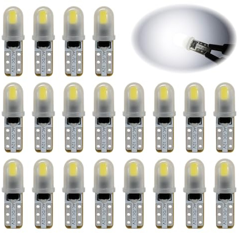 Vidsmow 20 PCS Ampoules T5 LED, 12V blanches 3014 SMD, remplacement pour tableau de bord, compteur, éclairage intérieur voiture, PC74 2721 286 27 37, 40LM, 0.6W, format compact, installation facile