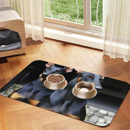 Doberman Hundefuttermatten für Böden, 30,5 x 45,7 cm, rutschfeste, super saugfähige Haustierfuttermatte, Geschirrspüler-Hundematte für Futter und Wasser, niedlich, Gummi, schnell trocknend