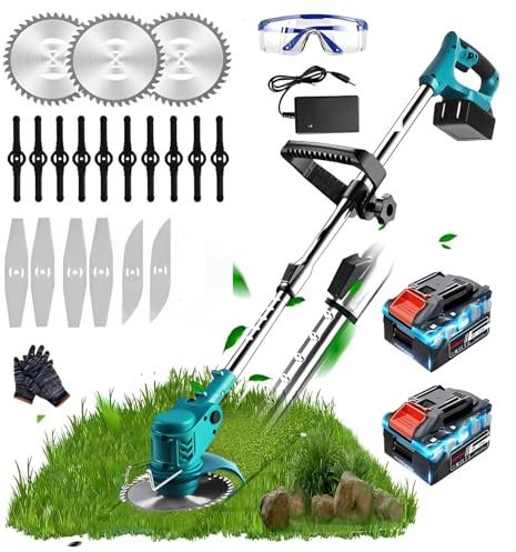 Tagliaerba a batteria per batterie Makita, decespugliatore a batteria con batteria e caricabatterie, decespugliatore elettrico a batteria, con 2 batterie da 4000 mAh, decespugliatore elettrico per