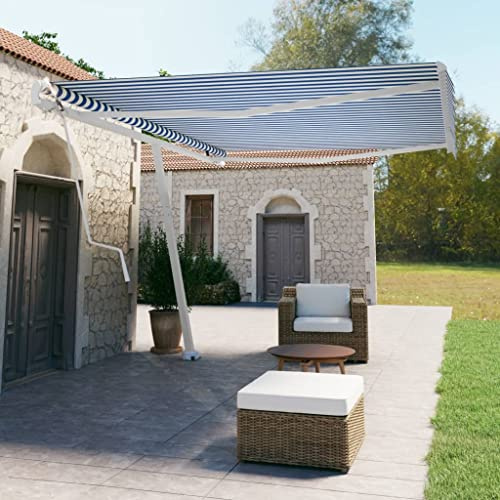 Automatische Standmarkise 500x350 cm Blau-Weiß, elektrische Terrassenüberdachung einziehbar, wasserdichter Sonnenschutz für Garten, Balkon, Außenbereich