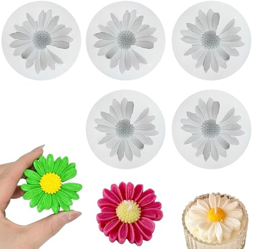 5 moldes de silicona con diseño de flores, margaritas en 3D, resistencia a la temperatura de -40 ~ 230 °C, herramientas para hornear de cocina, para hacer pasteles, velas, jabón, chocolate