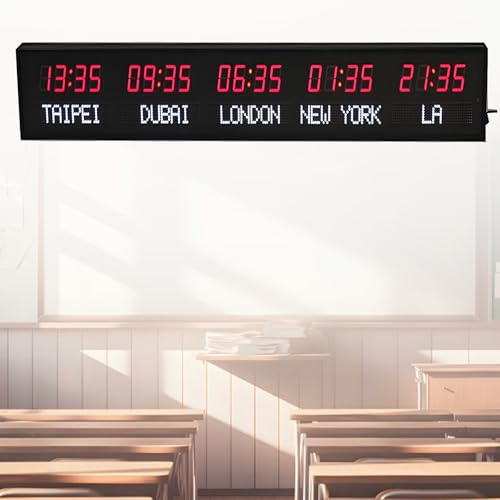Orologio Digitale Con 5 Fusi Orari Mondiali, Orologio Mondiale a LED, Orologio Mondiale a Parete a LED Con 3 Livelli Di Regolazione Della Luminosità, Orologio Mondiale,Red+white