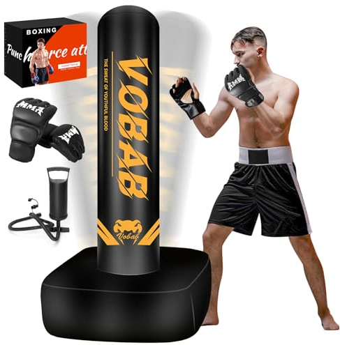 Boxeo pesado con base cuadrada, saco de boxeo, guantes de boxeo, bomba, caja de regalo premium para gimnasio en casa, MMA, fitness, saco de boxeo inflable para hombres