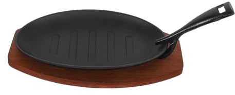 Cabilock Poêle Fonte avec Base et Fourchette Plaque Grill Multifonction pour Steak Cuisson Au Four Cuisinière et Barbecue Ustensile et Antiadhésif pour Cuisine et Plein Air