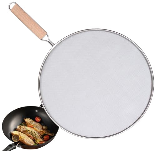 Sucritude Écran Anti-éclaboussures pour Poêle, Couvercle Anti Projection Plancha, Acier Inoxydable avec Poignée, pour Une Variété De Poêles À Frire (19cm, 25cm, 29cm, 33cm Diamètre), Silver