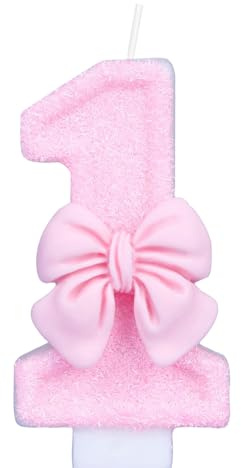 ZHIHUI Birthday Candle for Cake, Pink Bow Birthday Cake Topper Decoration, Cake Candles for 1st Girls Theme Party Supplies Birthday Party (Number 1)