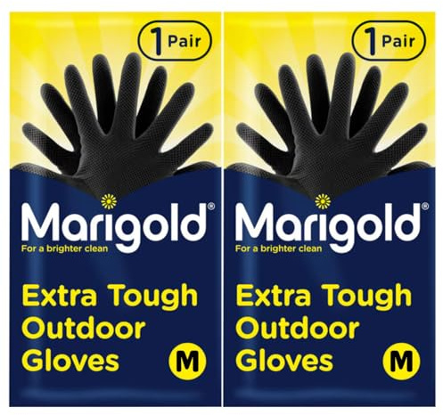 BBliss 2 X Gardening Rubber Gloves Extra Tough & Non-Slip Grip for Outdoor Cleaning | Roll-top Cuffs Cotton-lined & Double Layered | Medium Black