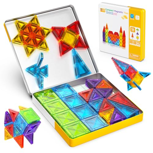 Magneverse Magnetiska Byggklossar 56 Delar i Metallväska - Resleksak för att Bygga Slott, Raket & Flygplan - Montessori Pedagogiskt Leksak från 3 År - Magnetic Blocks Kreativ STEM-present