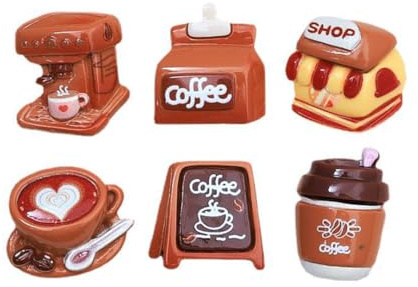 Dekoratives Kühlschrankmagnet-Set mit Lebensmittelmotiven, Desserts und Brot, Kunstharz, 3D-Mini-Magnete für Kühlschrank, Whiteboard, Büro-Magnete, Heimdekoration (6 Stück, Kaffee)