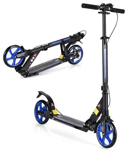 SPOTRAVEL Folding Kick Scooter, Adjustable Kids Scooter | with Big Wheels, Shock-Absorbing Suspension and Carry Strap, Lightweight Aluminum City Scooter for Teens Adults