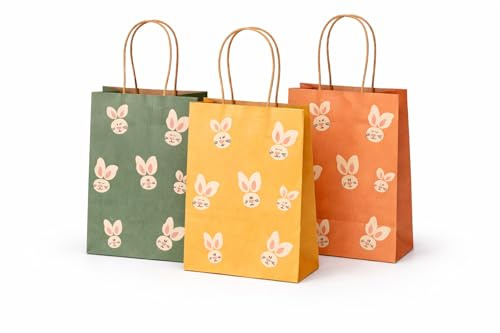 Geschenktüten Ostern 5er Set - 3 Designs, stabile Papiertüten für kleine & mittelgroße Ostergeschenke – wiederverwendbare Geschenkverpackung aus Kraftpapier, mit Henkel, braun, für Familie & Freunde