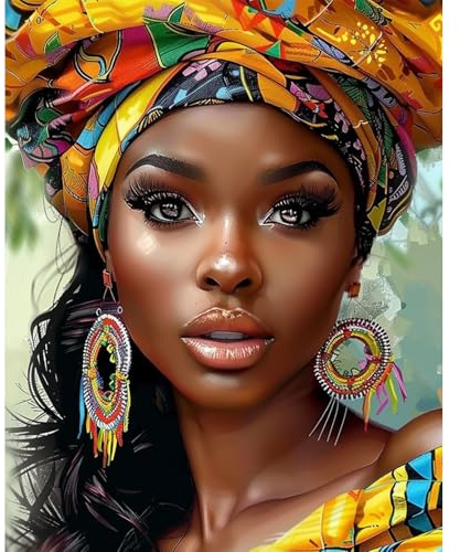 Hermosa mujer negra Pintar por Numeros Kit , Pintura por Numeros Adultos Sin Marco, DIY Kit de Pintura al óleo de Lienzo para con Pinceles, Pigmento, Decoración para el Hogar 40x50cm, Moda femenina
