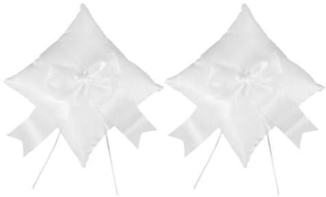 WRITWAA Coussin Porte-Alliance avec nœud décoratif 2pcs en Tissu léger pour cérémonies et fiançailles Occasions spéciales