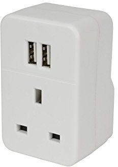 Mercury | Plug Through UK Mains Adaptor with Dual USB Ports | 13A Type G Multi Charger Plug | Travel Adapter for UK, Ireland, UAE & More | USB Multiport Splitter | White Power Electric Sockets