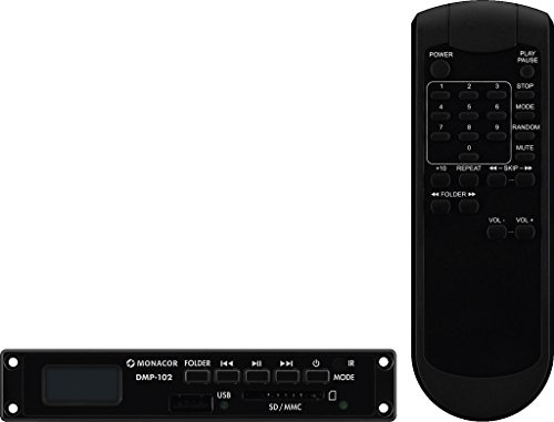 MONACOR DMP-102 kleines MP3-Spieler Einbaumodul, Audio-Spieler mit USB-Schnittstelle und SD/MMC-Card-Slot, inkl. IR-Fernbedienung, in Schwarz
