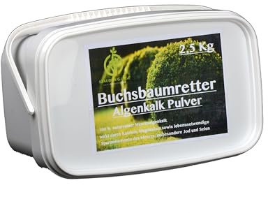 Stauden Gänge Algenkalk Pulver 2,5kg - im Eimer - Aus 100% reinen Meeresalgen - Regeneration des Buchsbaum beim Buchsbaumzünsler & stärkt die Widerstandskraft - Buchsbaumdünger und Spritzmittel