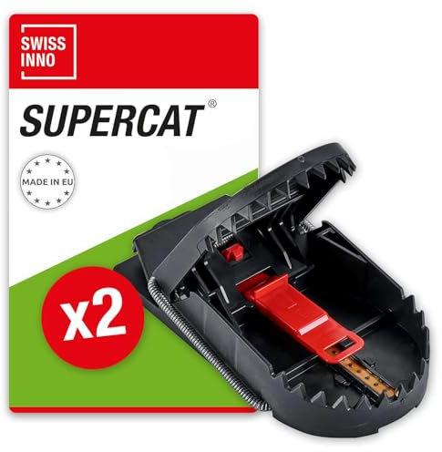 SWISSINNO Rat Trap PRO SuperCat - Reusable, reliable and effective - Powerful snap trap for rat elimination without false catches, with peanut butter bait - 2 traps