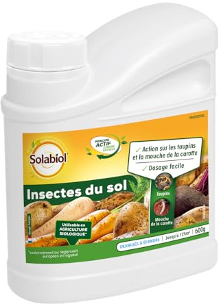 SOLABIOL Insectes Du Sol - 600g - Jusqu'à 125m² - Granulés A Epandre - Dosage Facile - Taupins et Mouches De La Carottes - Utilisable En Agriculture Biologique SOSOL600