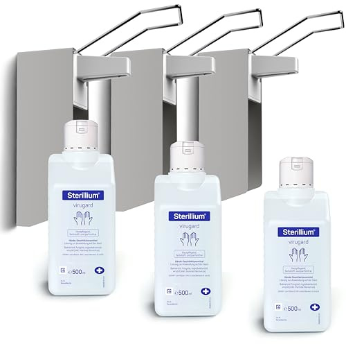 Horn Medical Desinfektionsspender / Seifenspender / Langarm-Wandspender aus Aluminium Starterset mit Sterillium Virugard Händedesinfektionsmitte (3)