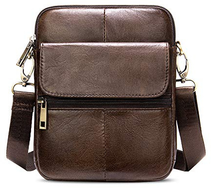 FANDARE Unisex Umhängetasche Kleine Schultertaschen Leder Kuriertasche Messenger Crossbody Bag für Herren Damen Reise Business Hochschule Umhängetaschen Dunkelbraun