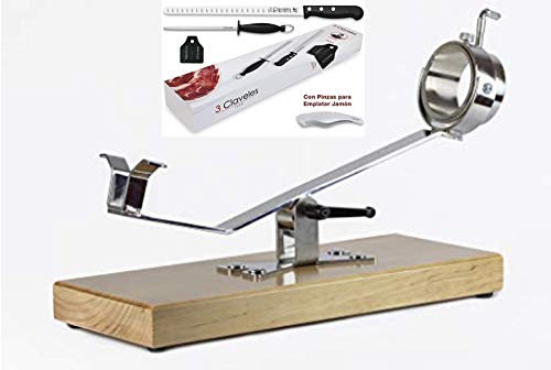 Hidalgo Supporto per prosciutto basculante + set di taglio 3 Claveles + pinza + regalo copri prosciutto.