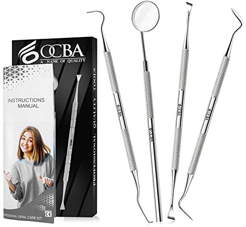 OCBA Zahnarzt Instrumente Zahnpflege Set 4Pcs Dental Kit Edelstahl Zähne Kit Professionelle Zahnsonde Zahnhygiene Tools Mundspiegel Zahnstein Schaber