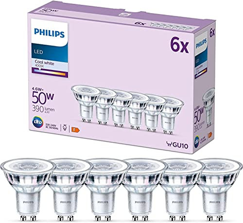 Philips LED Classic GU10 Lampen 6-er Pack (50 W), Reflektor LED Spots mit kaltweißem Licht, energiesparende Lampen mit langer Nutzlebensdauer