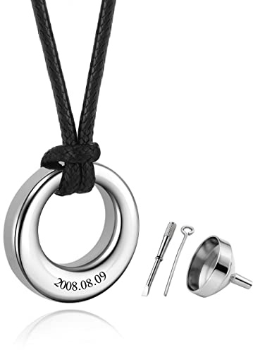 JSDDE Personalisiert Memorial Urne Anhänger Halskette mit Gravur, Kreis des Lebens Anhänger Kette Urnenketten für Asche Andenken Schmuck mit Trichter füllen Kit